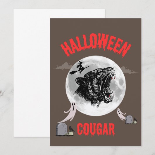 american cougar on halloween night with crows 招待状 (正面/裏面)