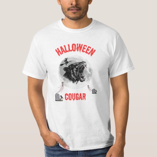 american cougar on halloween night with crows tシャツ (正面)