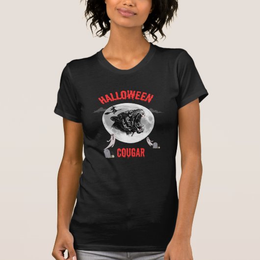 american cougar on halloween night with crows tシャツ (正面)