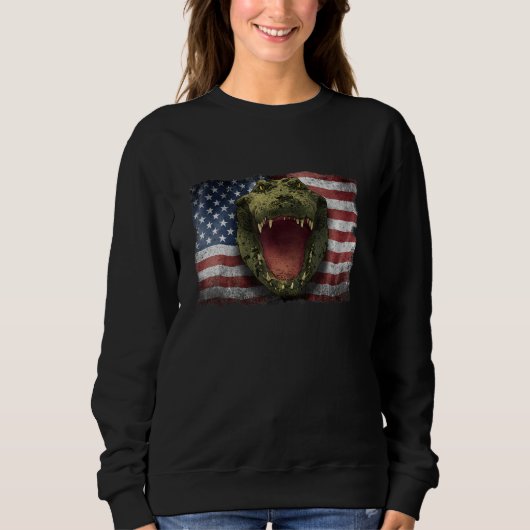 American Crocodile Alligator USA Flag For American スウェットシャツ (正面)