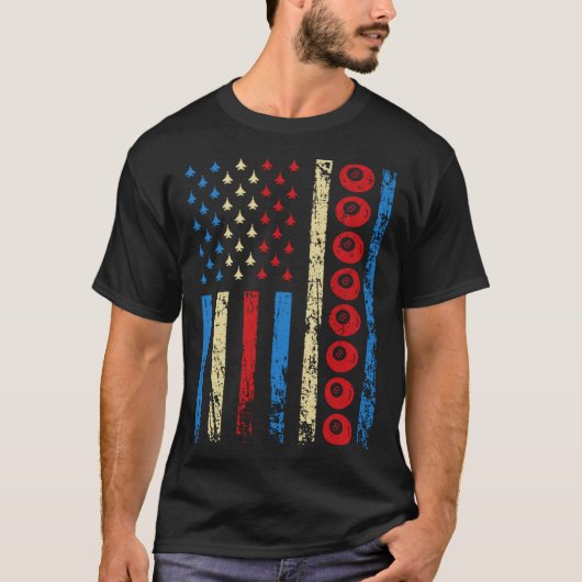 American Cue Sports Flag 4th Of July Billiards Ath Tシャツ (正面)