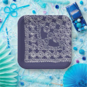 American Doily & Lace, Square Edge1, Cream on Blue ペーパープレート (パーティー)