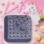 American Doily & Lace, Square Edge1, Cream on Blue ペーパープレート (パーティー)