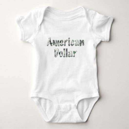 American Dollar Money Typography – Cute Baby ベビーボディスーツ (正面)