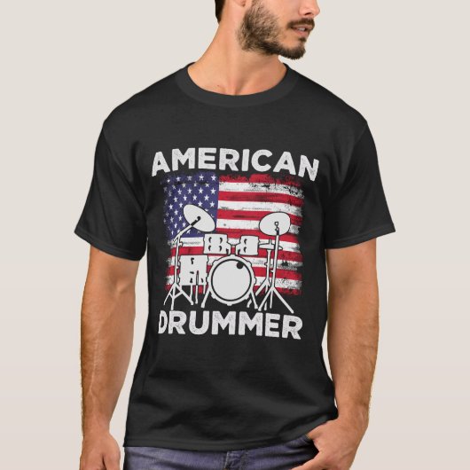 American Drummer Funny Musician vintage Tシャツ (正面)