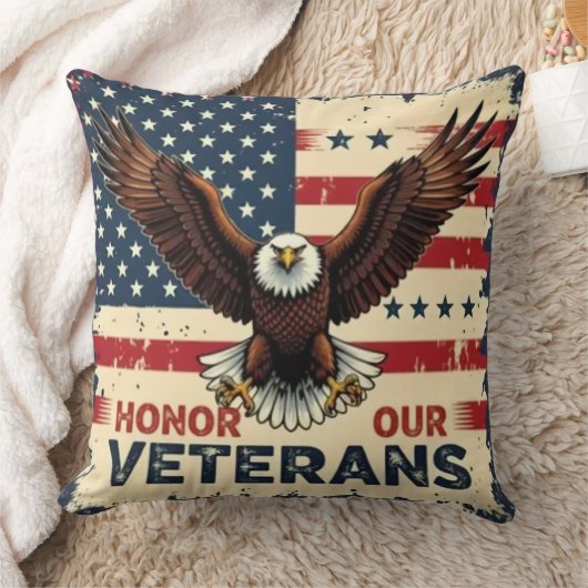 American Eagle Honor Our Veterans Throw Pillow クッション (ブランケット)