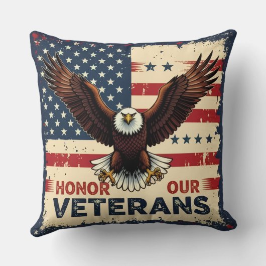 American Eagle Honor Our Veterans Throw Pillow クッション (裏面)