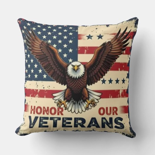 American Eagle Honor Our Veterans Throw Pillow クッション (正面)
