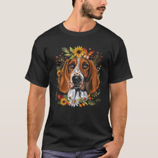 American English Coonhound Dog Floral Sunflower Co Tシャツ