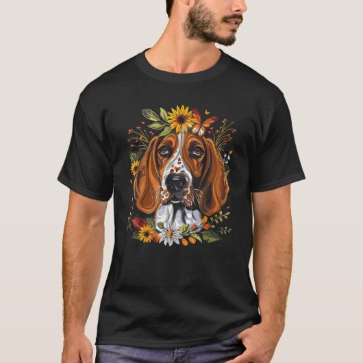 American English Coonhound Dog Floral Sunflower Co Tシャツ (正面)
