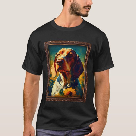 American English Coonhound Painting Sunflower Flow Tシャツ (正面)
