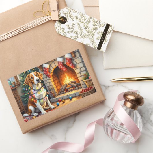 American English Foxhound Christmas Lights  長方形シール (ギフト)