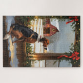 American English Foxhound Christmas Lights Holiday ジグソーパズル (横)