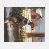 American English Foxhound Christmas Lights Holiday フリースブランケット (正面(横))