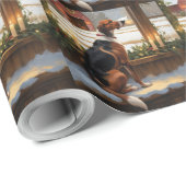 American English Foxhound Christmas Lights Holiday ラッピングペーパー (ロールコーナー)