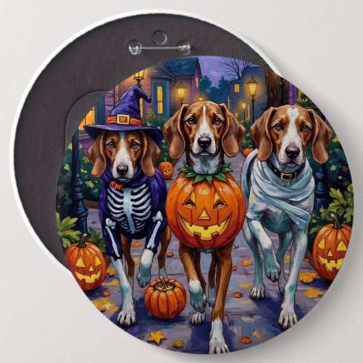 American English Foxhound In Halloween Costumes 缶バッジ (正面&裏面)