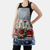 American Eskimo Dog Christmas Red Truck Holiday エプロン (インサイチュ)