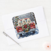 American Eskimo Dog Christmas Red Truck Holiday スクエアシール (封筒)