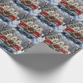 American Eskimo Dog Christmas Red Truck Holiday ラッピングペーパー (角)