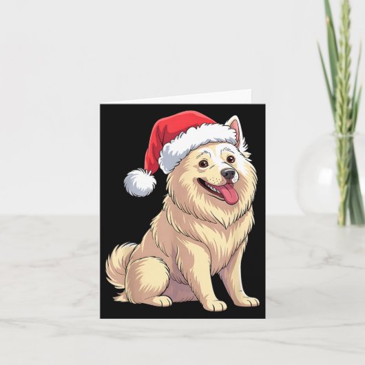 American Eskimo Dog Christmas Santa Hat Pet Dog Lo カード (正面)
