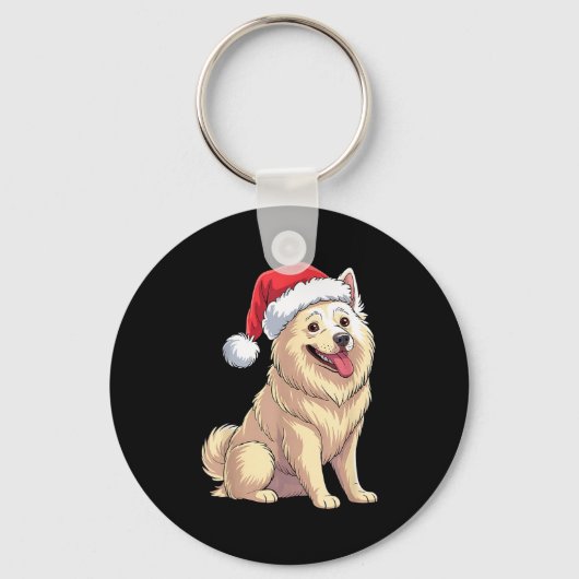 American Eskimo Dog Christmas Santa Hat Pet Dog Lo キーホルダー (正面)