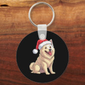 American Eskimo Dog Christmas Santa Hat Pet Dog Lo キーホルダー (正面)