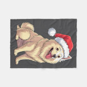 American Eskimo Dog Christmas Santa Hat Pet Dog Lo フリースブランケット (正面(横))