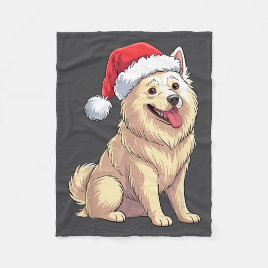 American Eskimo Dog Christmas Santa Hat Pet Dog Lo フリースブランケット (正面)