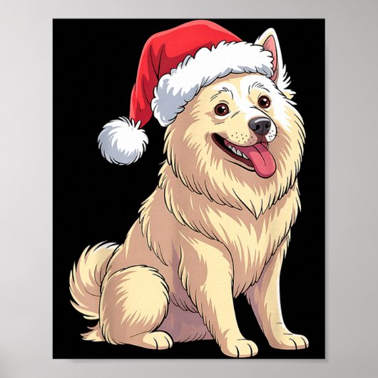 American Eskimo Dog Christmas Santa Hat Pet Dog Lo ポスター (正面)