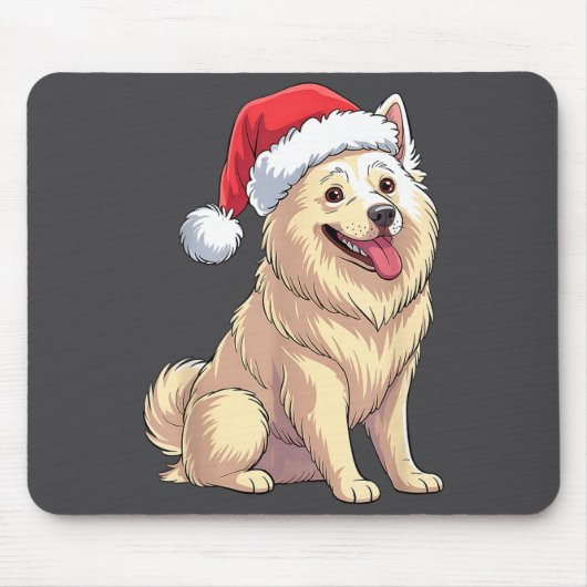 American Eskimo Dog Christmas Santa Hat Pet Dog Lo マウスパッド (正面)