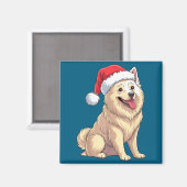 American Eskimo Dog Christmas Santa Hat Pet Dog Lo マグネット (正面/裏面)
