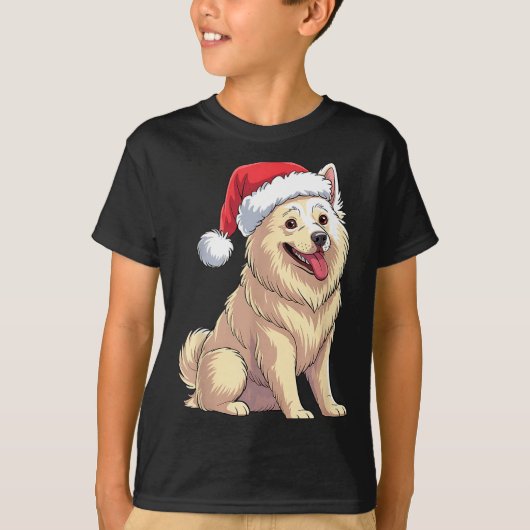 American Eskimo Dog Christmas Santa Hat Pet Dog Lo Tシャツ (正面)
