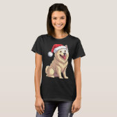 American Eskimo Dog Christmas Santa Hat Pet Dog Lo Tシャツ (正面フル)