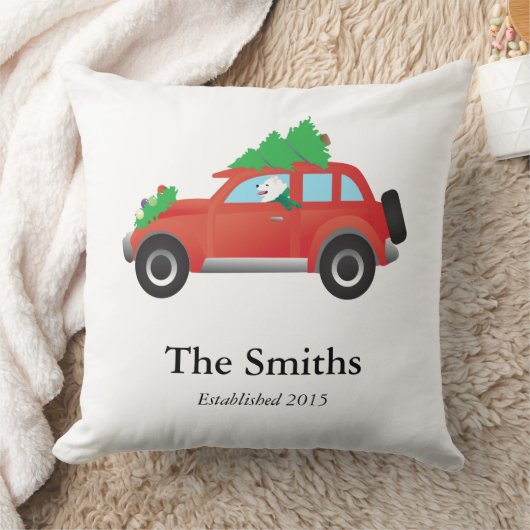 American Eskimo Dog Driving a Car - Tree on Top クッション (ブランケット)