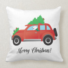 American Eskimo Dog Driving a Car - Tree on Top クッション