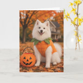American Eskimo Dog Halloween Card カード (黄色い花)