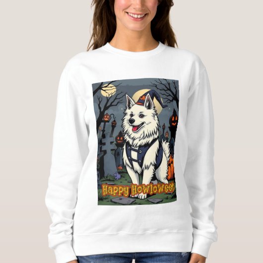 American Eskimo Dog Happy Howloween スウェットシャツ (正面)