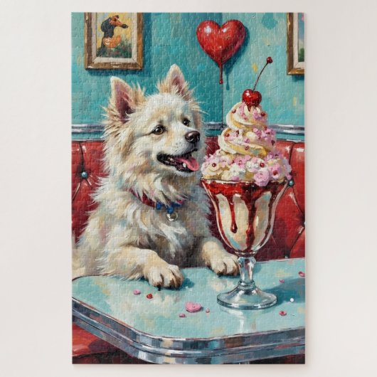 American Eskimo Dog Valentine's Day Heart Sundae ジグソーパズル (縦)