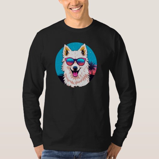 American Eskimo Dog Wearing Sunglasses Retro Tシャツ (正面)