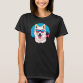 American Eskimo Dog Wearing Sunglasses Retro Tシャツ (正面)