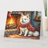 American Eskimo Fireplace with Christmas Lights カード (正面)