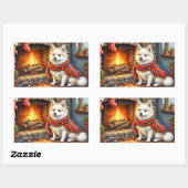 American Eskimo Fireplace with Christmas Lights 長方形シール (シート)