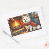 American Eskimo Fireplace with Christmas Lights 長方形シール (封筒)
