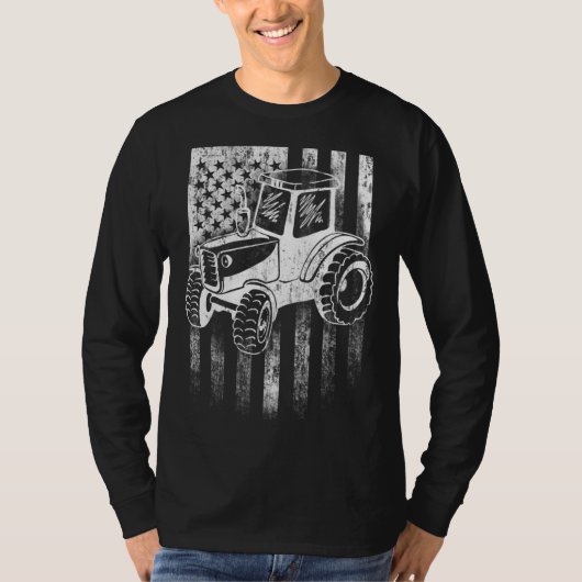 American Farmer USA Flag Farm Tractor Distressed Tシャツ (正面)