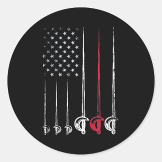 American Fencing Gear Patriotic USA Flag Fencer ラウンドシール