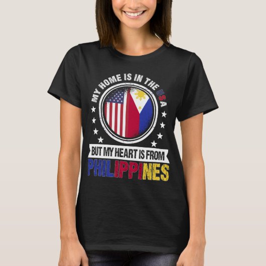 American Filipino Flag Heart Phillipines Patriot Tシャツ (正面)