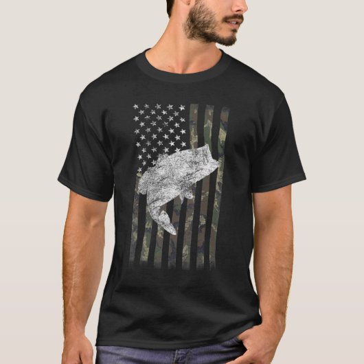 American Fish Fishing Patriotic USA Flag For Men W Tシャツ (正面)