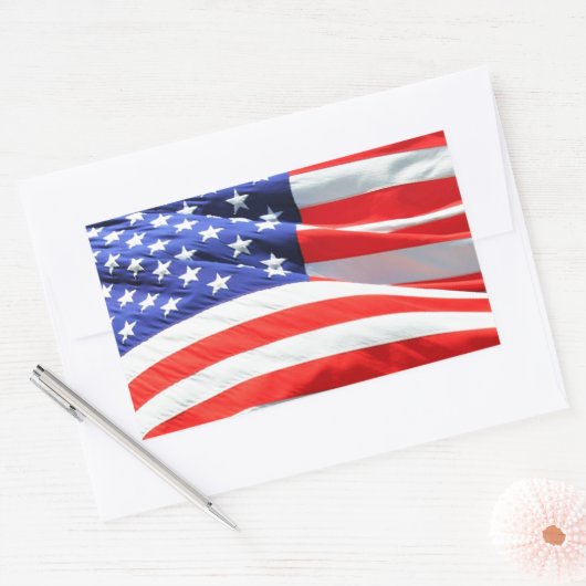 American Flagでは、写真の追加や文字のアップロードが可能 長方形シール (封筒)