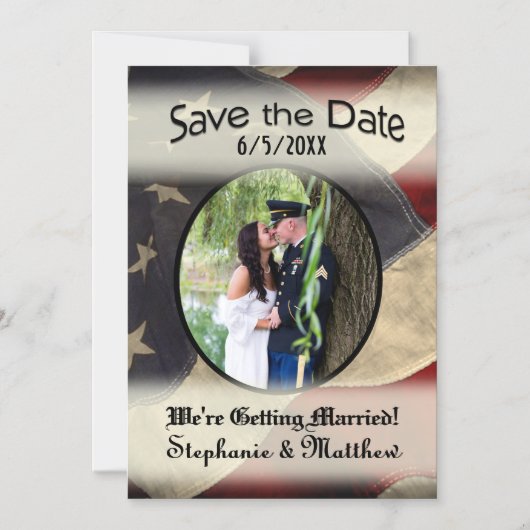 American Flag日付を写真付きで保存 マグネット招待状 (正面)