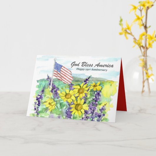 American Flag 250th Anniversary USA God Bless  カード (黄色い花)